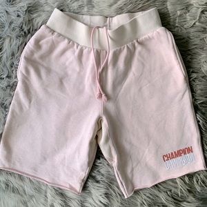Champion Reverse Weave Raw Hem Light Pink Shorts